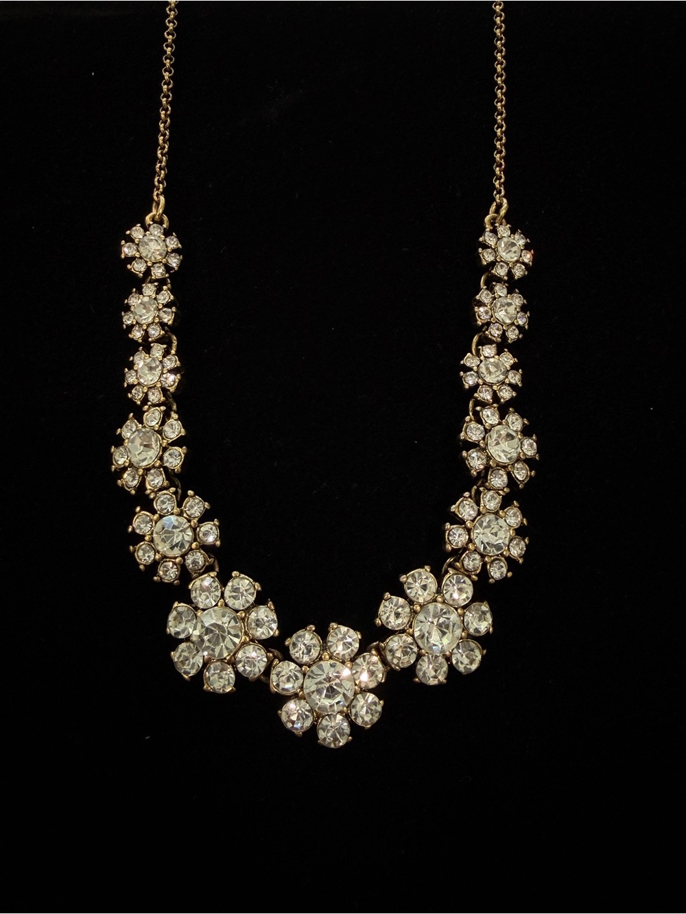 Gold Floral Crystal Statement Necklace - White Crystal